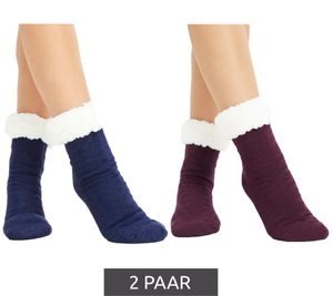2 paia di calze calde da casa per bambini, calze invernali calde, antiscivolo con fodera in peluche 921382 Blu/Viola