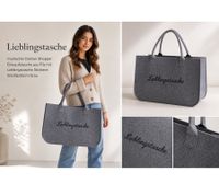 Elegante borsa shopper da donna in feltro con ricamo "Favorite Bag", 50x35x25 cm, grigia