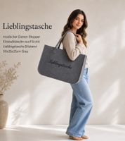 Elegante borsa shopper da donna in feltro con ricamo "Favorite Bag", 50x35x25 cm, grigia