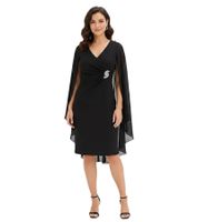 figurbetontes Damen Mini-Kleid aus fließendem Chiffon mit Zier-Brosche Abend-Kleid 960272 Schwarz
