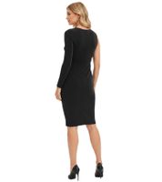 Stylisches Damen One-Shoulder-Kleid Mini-Kleid mit Raffungen Langarm-Kleid mit Glitzer 949394 Schwarz