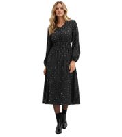 klassisches Damen Maxi-Kleid mit V-Ausschnitt Langarm-Kleid mit Punkten 943659 Schwarz