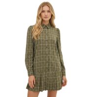 lässiges Damen Hemdblusenkleid Mini-Kleid aus Baumwoll-Mix mit Karo-Muster 956372 Grün