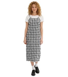 trendiges Damen Flanell Kleid verstellbares Baumwoll-Kleid mit Spaghetti-Trägern 906990 Schwarz/Weiß kariert