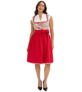 Zweiteiliges Damen Dirndl bestehend aus Oberteil und Rock Wiesn-Outfit mit Bordüre und Schürze Trachten-Kleid 970196 Rot/Weiß
