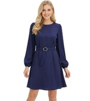 ausgestelltes Damen Mini-Kleid mit Raffungen und Gürtel nachhaltiges Business-Kleid 935854 Dunkelblau