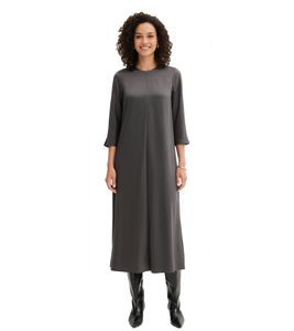 elegantes Damen Midi-Kleid aus glänzendem Satin mit Ziernaht Ausgeh-Kleid 3/4 Arm 921267 Grau