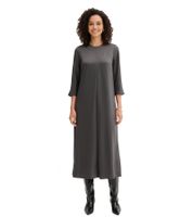 elegantes Damen Midi-Kleid aus glänzendem Satin mit Ziernaht Ausgeh-Kleid 3/4 Arm 921267 Grau