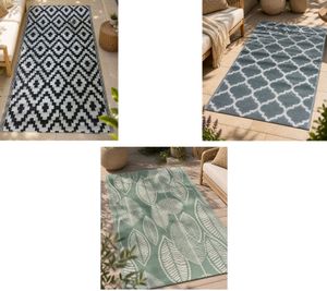 Modern Outdoor Rug in Various Designs, Garden Rug, Decorative Rug, approx. 90 x 150 cm, in White/Black, Blue/White, Green/White, White/Gray, or Gray/White