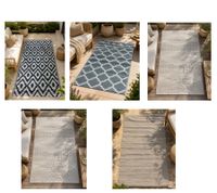 Moderner Outdoor-Teppich in verschiedenen Designs Garten-Teppich Dekoteppich ca.90 x 150cm in Weiß/Schwarz, Blau/Weiß, Grün/Weiß, Weiß/Grau oder Grau/Weiß