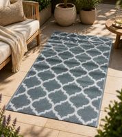 Moderner Outdoor-Teppich in verschiedenen Designs Garten-Teppich Dekoteppich ca.90 x 150cm in Weiß/Schwarz, Blau/Weiß, Grün/Weiß, Weiß/Grau oder Grau/Weiß