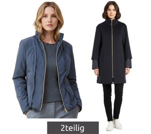 2-teiliger eleganter Damen Mantel 2-in1 Wollmantel und Daunenjacke mit recycelten Fasern 934964 Nachtblau