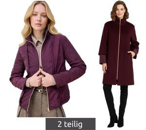 2-teiliger eleganter Damen Mantel 2-in1 Wollmantel und Daunenjacke mit recycelten Fasern 906403 Weinrot