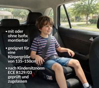 osann Boost Isofix Kinder Sitzerhöhung zertifizierter Kindersitz mit waschbarem Bezug 135-150cm Schwarz