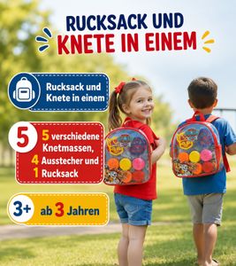 nickelodeon PAW PATROL Knet-Rucksack Set für Kinder 5 Knetmassen, 4 Ausstecher und Rucksack 9568639 Klar/Bunt