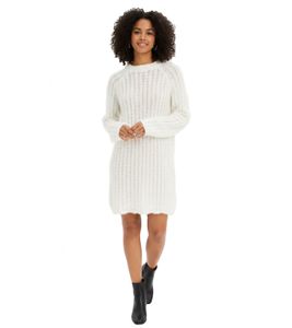 kuscheliges Damen Strick-Kleid mit Glockenärmeln Satin-Schleife und Pailletten Mini-Kleid 926762 Weiß