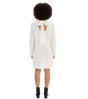 kuscheliges Damen Strick-Kleid mit Glockenärmeln Satin-Schleife und Pailletten Mini-Kleid 926762 Weiß