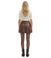 lässiger Damen Mini-Rock Echtleder-Imitat mit Kellerfalten Kunstleder-Rock 956781 Braun