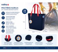 Borsa multiuso sostenibile Rotho ALBULA 25L in plastica riciclata proveniente dagli oceani, ideale per la spesa e come cestino portaoggetti codice 7670987, Blu navy/arancione
