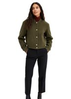 pflegeleichter Damen Blouson in Wolloptik Übergangs-Jacke mit Zierknöpfen Große Größen 973668 Grün
