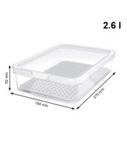 Rotho CAUMA Organizer per frigorifero, contenitore impilabile per alimenti da 2,6 litri con coperchio, 7623087 Trasparente/Bianco