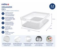 Rotho CAUMA Organizer per frigorifero, contenitore impilabile per alimenti da 2,6 litri con coperchio, 7623087 Trasparente/Bianco
