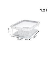 Rotho CAUMA Organizer per frigorifero, contenitore impilabile per alimenti da 1,2 litri con coperchio, codice 7624952, trasparente/bianco