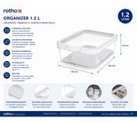 Rotho CAUMA Organizer per frigorifero, contenitore impilabile per alimenti da 1,2 litri con coperchio, codice 7624952, trasparente/bianco