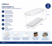 Rotho CAUMA Kühlschrankorganizer 2 Liter Stapelbare Frischebox mit Deckel 9022885Transparent/Weiß