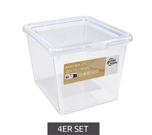 Lot de 4 boîtes de rangement Plast Team, 3,5 litres chacune, empilables avec couvercles, 8042228 Transparent/Blanc