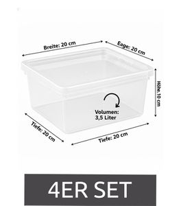 4er Set plast team Aufbewahrungsbox je 3,5 Liter Fassungsvermögen Stapelbare Vorratsboxen mit Deckel 8042228 Transparent/Weiß