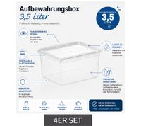 Set of 4 plast team Storage Boxes, 3.5 Liters, Stackable Storage Containers with Lids, 8042228, Transparent/White