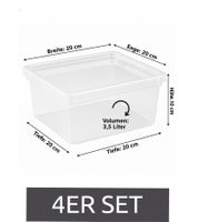 Set di 4 contenitori portaoggetti Plast Team, capacità 3,5 litri ciascuno, impilabili con coperchio, 8042228 Trasparente/Bianco