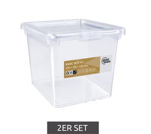 Lot de 2 boîtes de rangement Plast Team, 9 litres chacune, empilables avec couvercles, réf. 8031230, transparentes/blanches