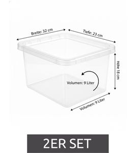 Set of 2 plast team Storage Boxes – 9-Liter Capacity Each – Stackable Storage Bins with Lids (8031230) – Transparent/White