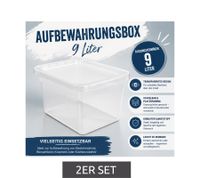 Set of 2 plast team Storage Boxes, 9 Liters, Stackable Storage Boxes with Lids 8031230 Transparent/White