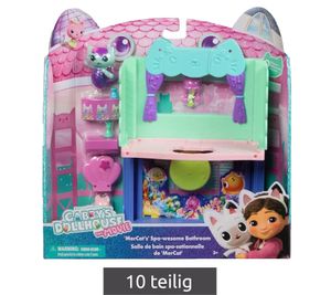 10-Piece GABBY'S DOLLHOUSE Toy Set: Spa-tastic Bathroom for the Dollhouse – Pink/Turquoise/Multicolor