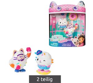2-Piece GABBY'S DOLLHOUSE Toy Set: Cakey Cat and Cookie Bobby Figures with Accessories – Pink/Turquoise/Multicolor