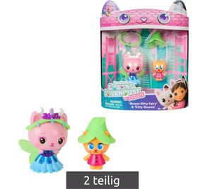 2-Piece GABBY'S DOLLHOUSE Toy Set: Queen Kitty Fairy and Kitty Gnome Figures with Accessories – Pink/Turquoise/Multicolor