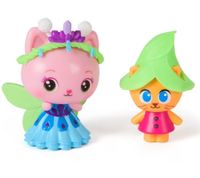 2-Piece GABBY'S DOLLHOUSE Toy Set: Queen Kitty Fairy and Kitty Gnome Figures with Accessories – Pink/Turquoise/Multicolor