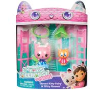 2-Piece GABBY'S DOLLHOUSE Toy Set: Queen Kitty Fairy and Kitty Gnome Figures with Accessories – Pink/Turquoise/Multicolor