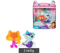 2-Piece GABBY'S DOLLHOUSE Toy Set: MerCat and Kitty Jellyfish Figures with Accessories – Pink/Turquoise/Multicolor