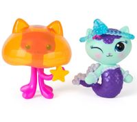 2-Piece GABBY'S DOLLHOUSE Toy Set: MerCat and Kitty Jellyfish Figures with Accessories – Pink/Turquoise/Multicolor
