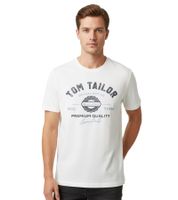 Eye-Catching Tom Tailor Men's T-Shirt – Cotton Sports Shirt with Logo Lettering 1037735 20000 White/Blue