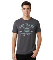 plakatives Tom Tailor Herren T-Shirt Baumwoll-Sportshirt mit Logo Schriftzug 1037735 10899 Grau/Türkis