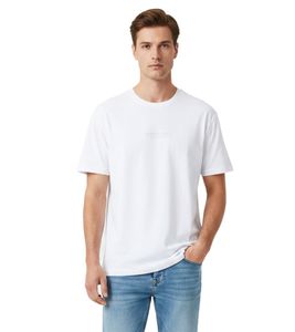 Sustainable Tom Tailor Men's T-Shirt – Organic Cotton Sport Shirt with Applied Logo Lettering – 1045021 20000 White