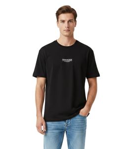 Sustainable Tom Tailor Men's T-Shirt – Organic Cotton Sports Shirt with Applied Logo Lettering (1045021 29999 Black)
