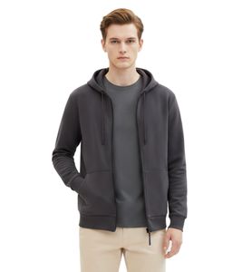 Simple Tom Tailor Men's Hooded Sweatshirt Jacket with Logo, Cotton Jacket 1043727 10899 Gray