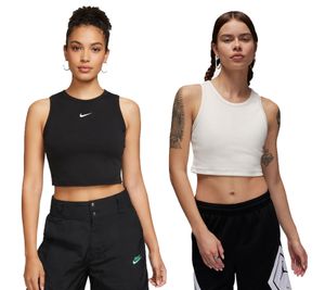 NIKE Sportswear Essentials oder Jordan Damen Crop-Top Tank-Top mit Logo Sport-Shirt FB8279-0100 Schwarz oder DX4700-133 Weiß