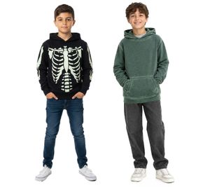 nachhaltiger Kinder Hoodie für Jungen aus weichem Baumwoll-Mix Kapuzen-Pullover mit Skelett 922809 Grün oder 918185 Schwarz